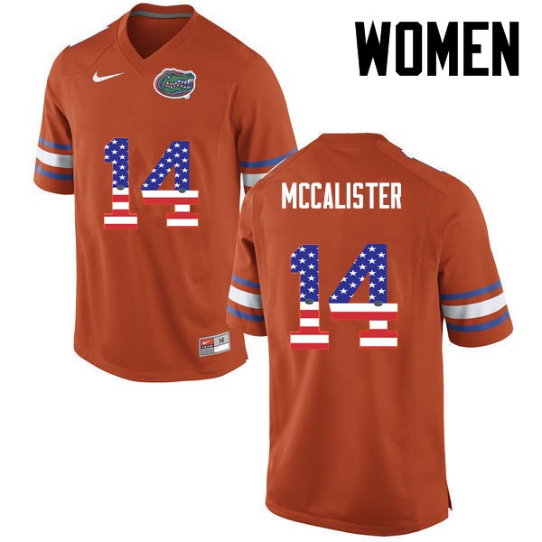 Florida Gators Women #14 Alex McCalister College Football USA Flag Fashion Orange